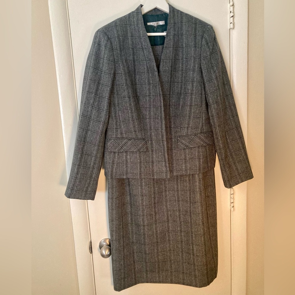 Kasper Plaid Blazer and Dress Set with Emerald Lining